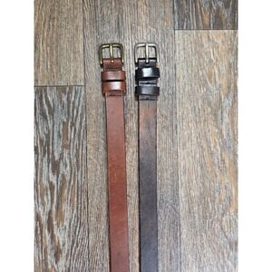LL Bean Womens Leather Belt Set Brown Black Skinny Cowhide Made in USA Small